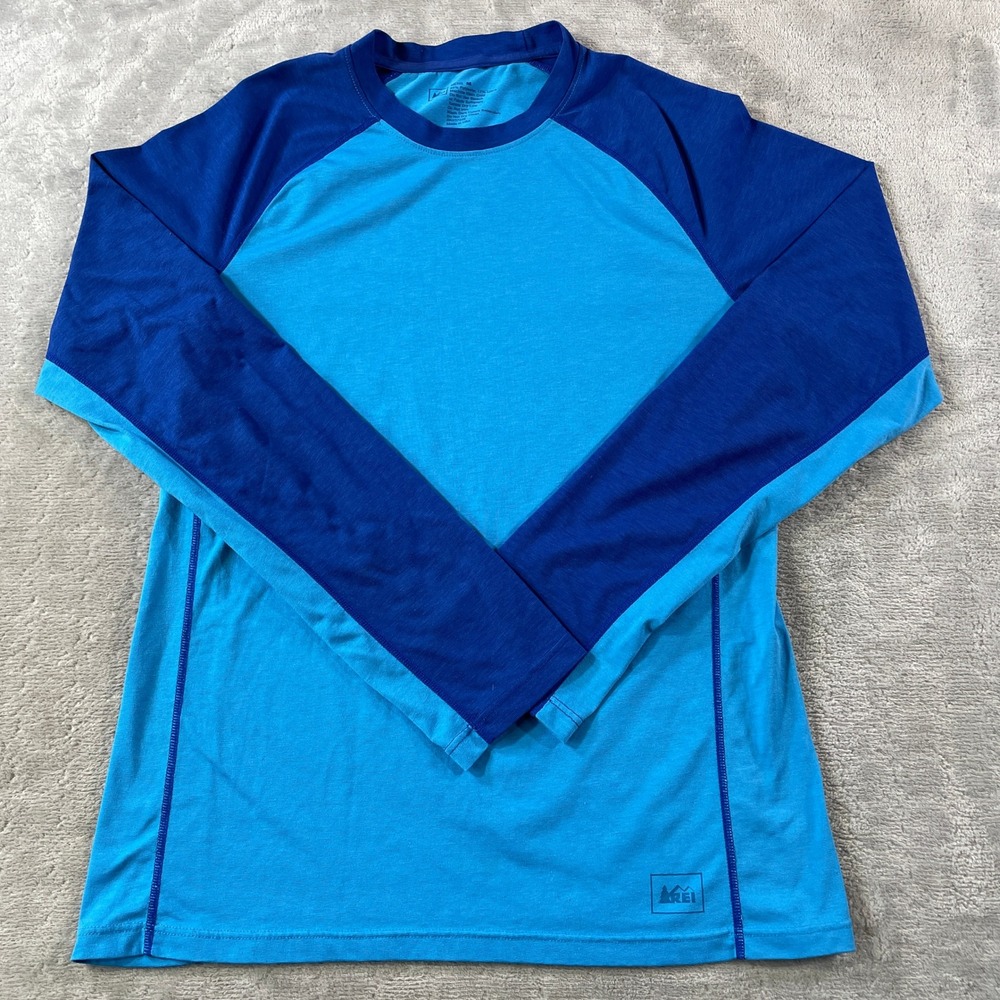 REI Shirt Mens Medium Blue Polartec Raglan Outdoor Camping Hiking Activewear USA